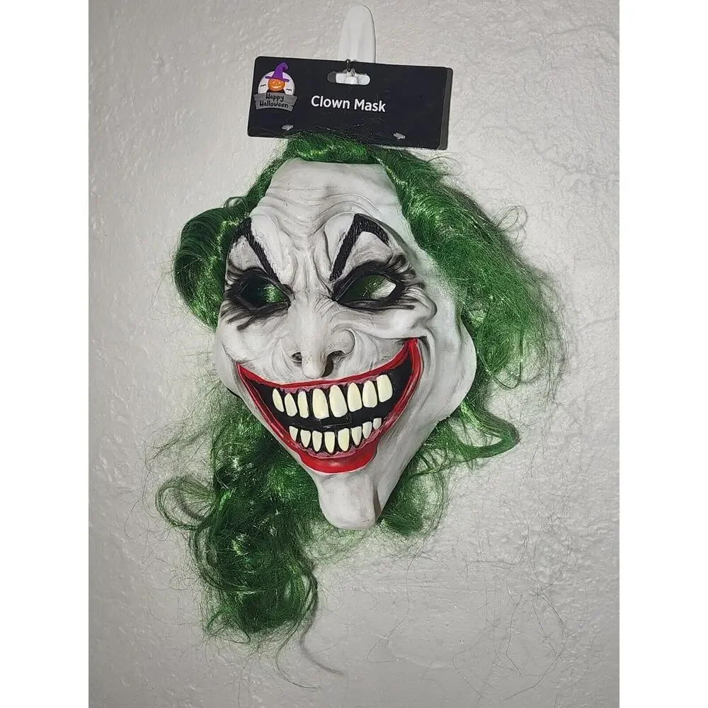 Halloween Latex Mask~ Joker Clown Mask ~Green Hair~ Adult Size~ New~ With Tags